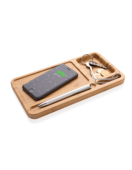Organizer da scrivania in bambù con caricatore wireless 5W